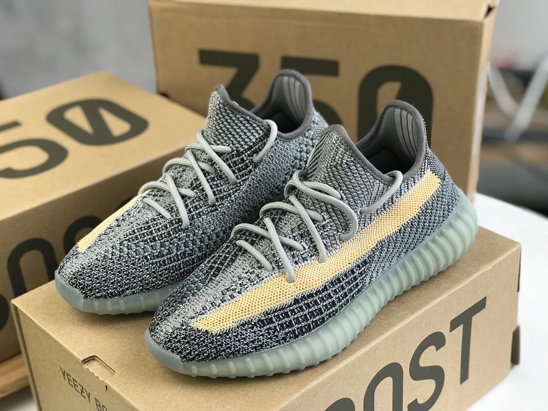 Yeezy Boost 350 V2 Gray Black Yellow Primeknit Sneakers