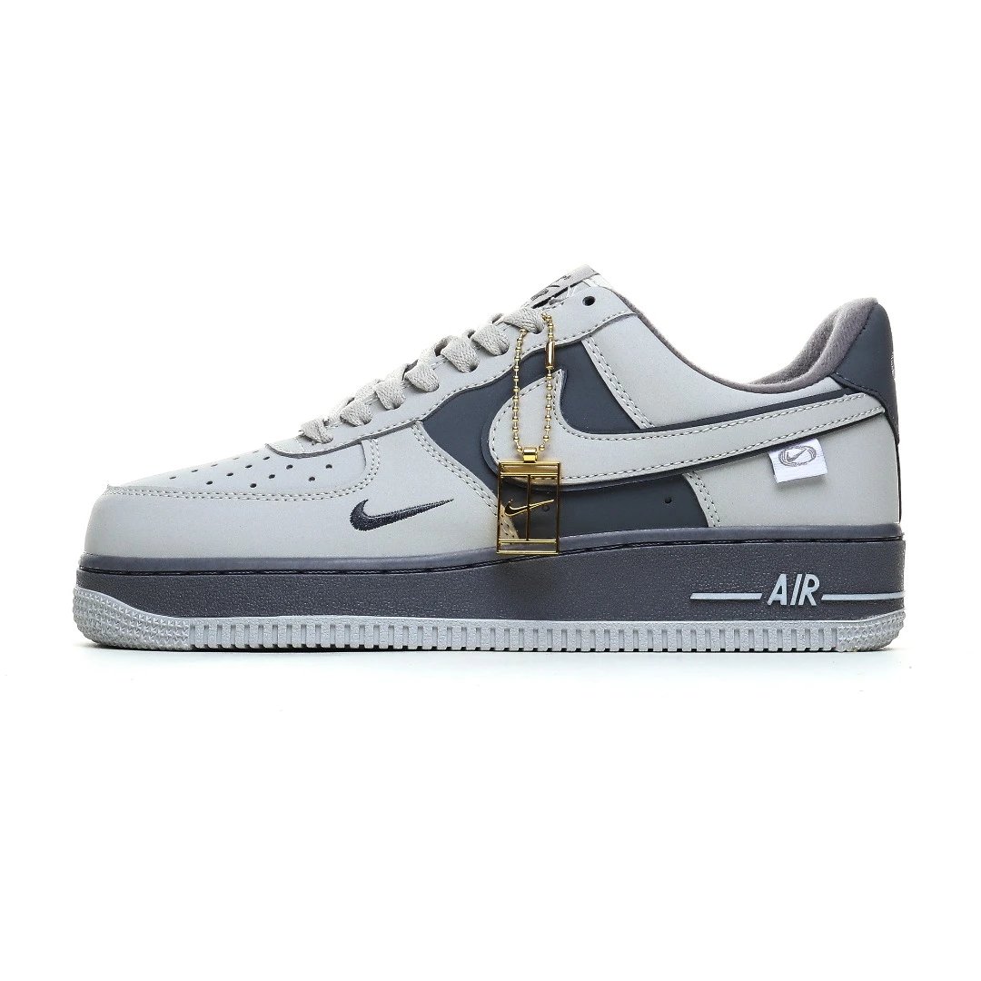Nike Air Force 1 Low Gray Black Mini Swoosh Sneakers