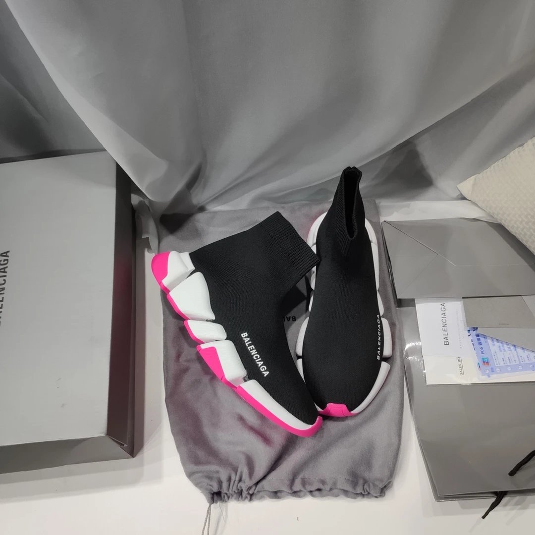 Balenciaga Black Pink Speed Trainer Sock Sneakers