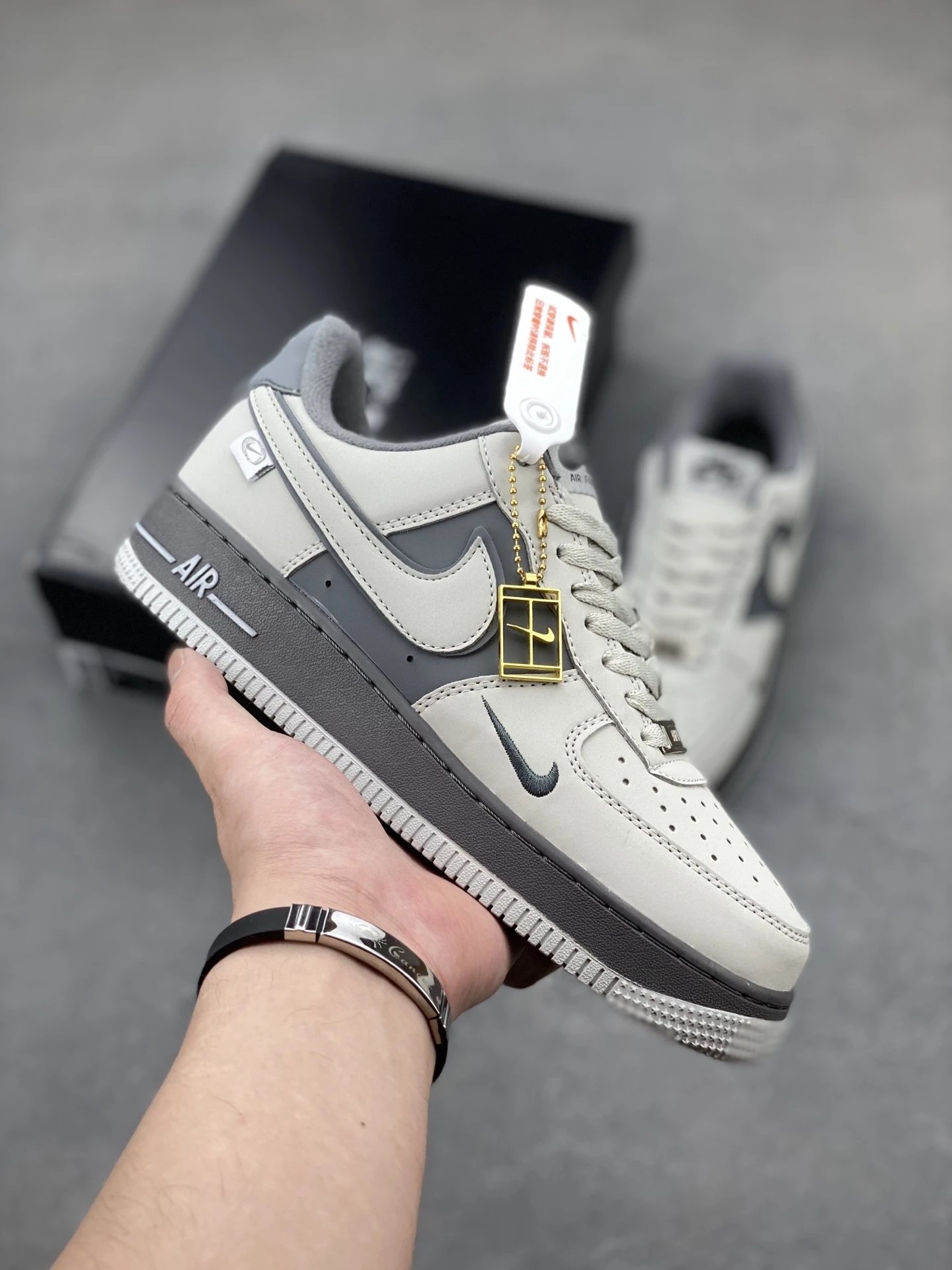Nike Air Force 1 Low Grey White Leather Sneakers