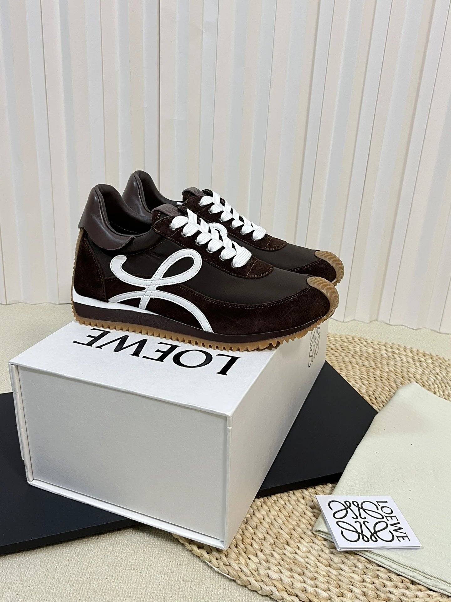Loewe Flow Runner Dark Brown White Suede Sneakers