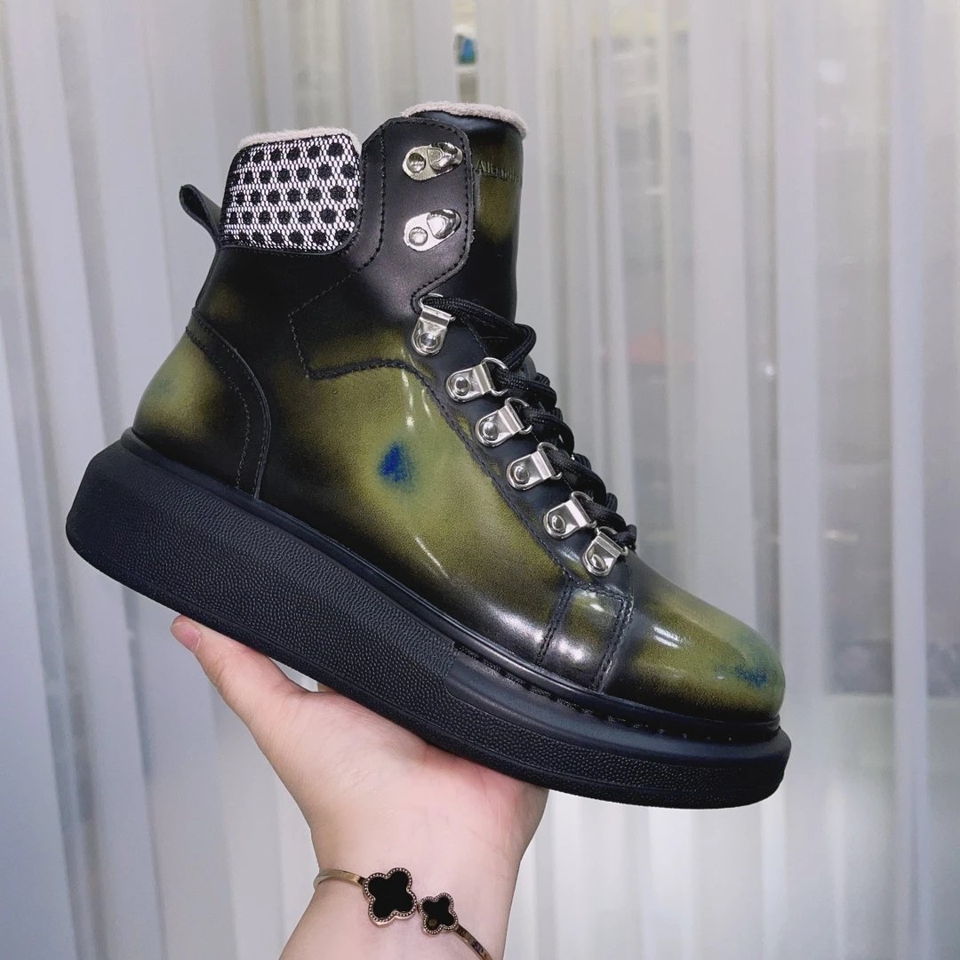 Alexander McQueen Olive Black Platform High Top Sneakers