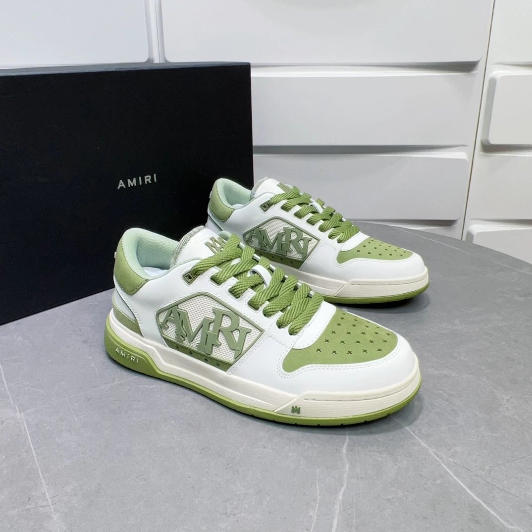 Amiri MA-1 White Green Leather Mesh Low-Top Sneakers