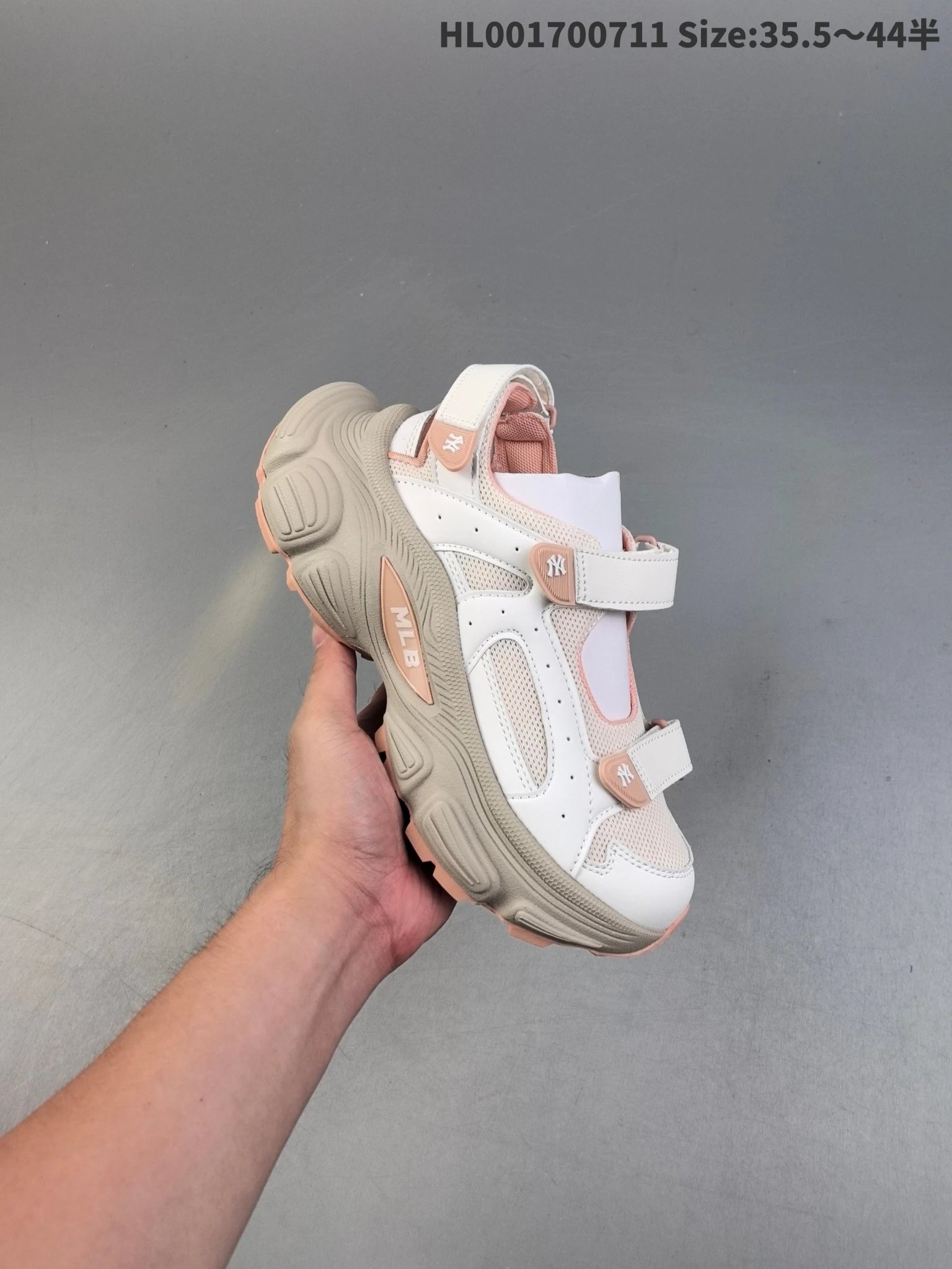 MLB Chunky Beige Pink Hook Loop Platform Dad Sandals