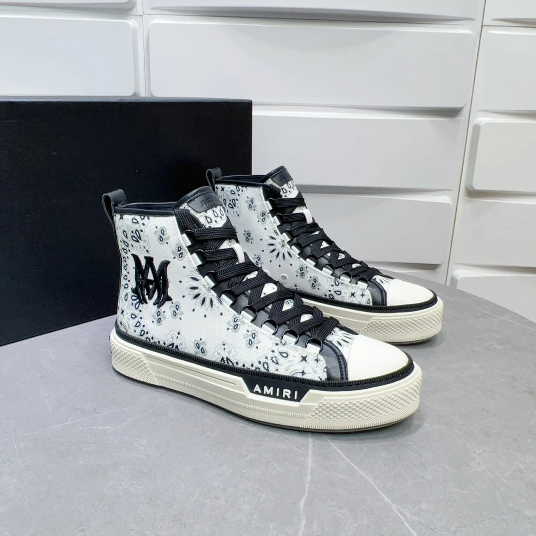 Amiri Skel Top Paisley High-Top Sneakers White Black