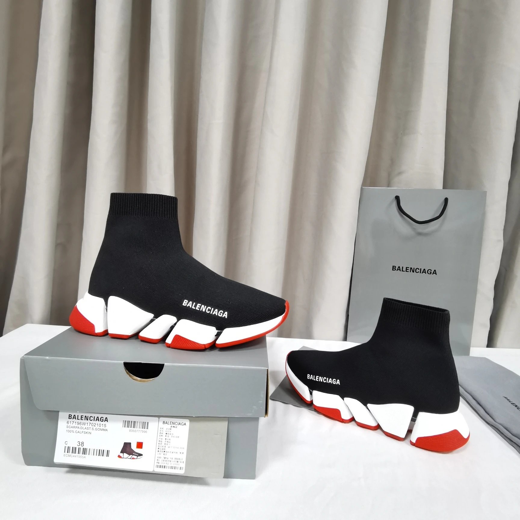 Balenciaga Black Speed Trainer Sock Sneakers Red Sole
