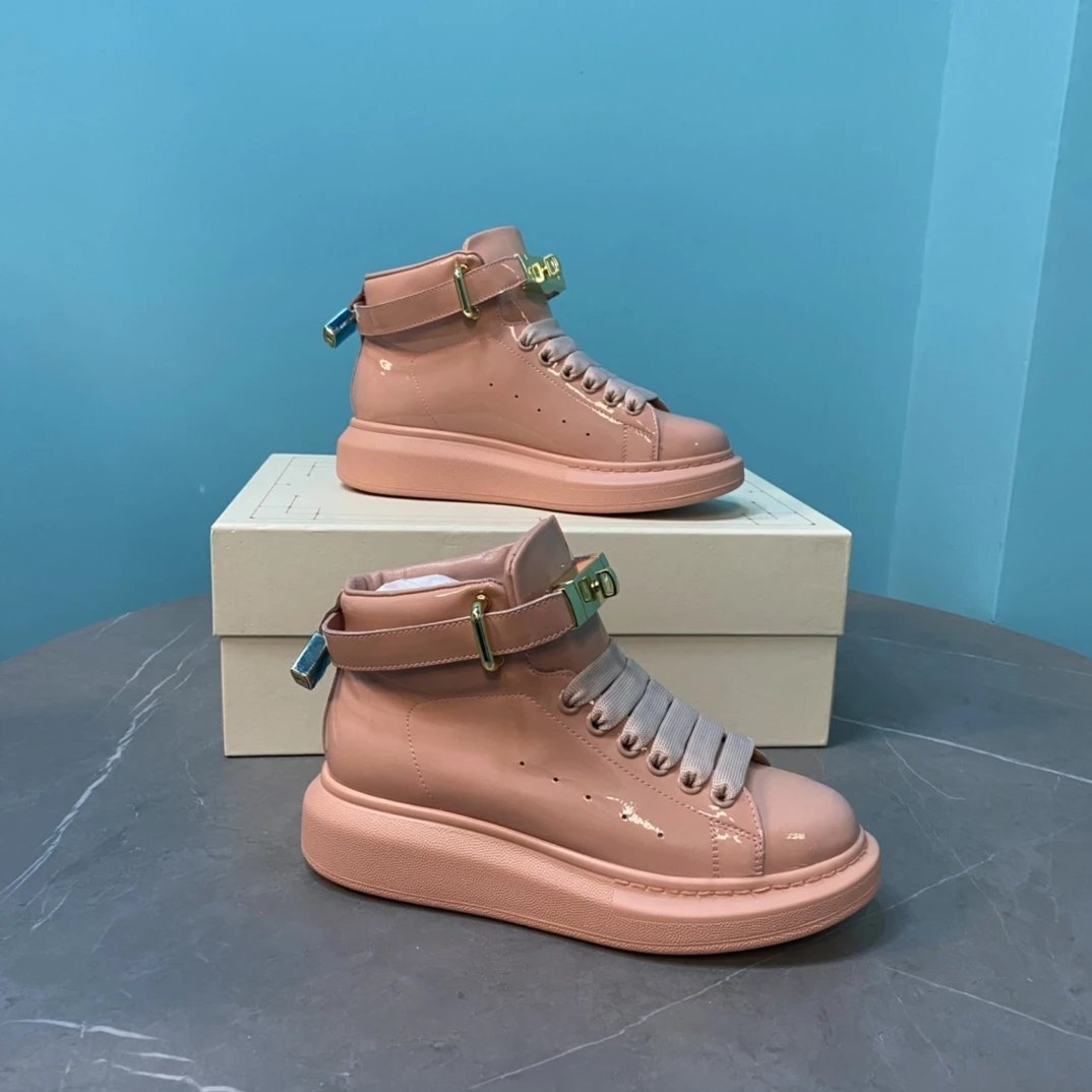 Alexander McQueen Pink Patent High Top Platform Sneakers
