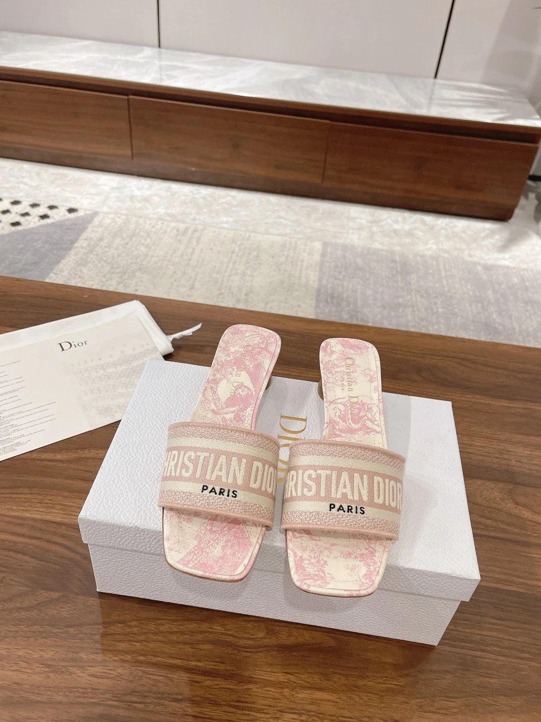 Dior Pink Dway Logo Jacquard Block Heel Slide Sandals
