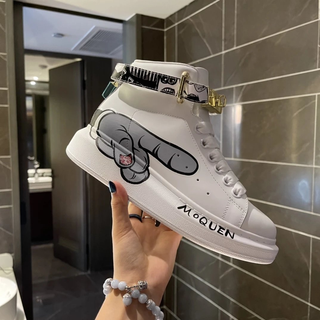 Alexander McQueen White Graffiti High Top Sneakers