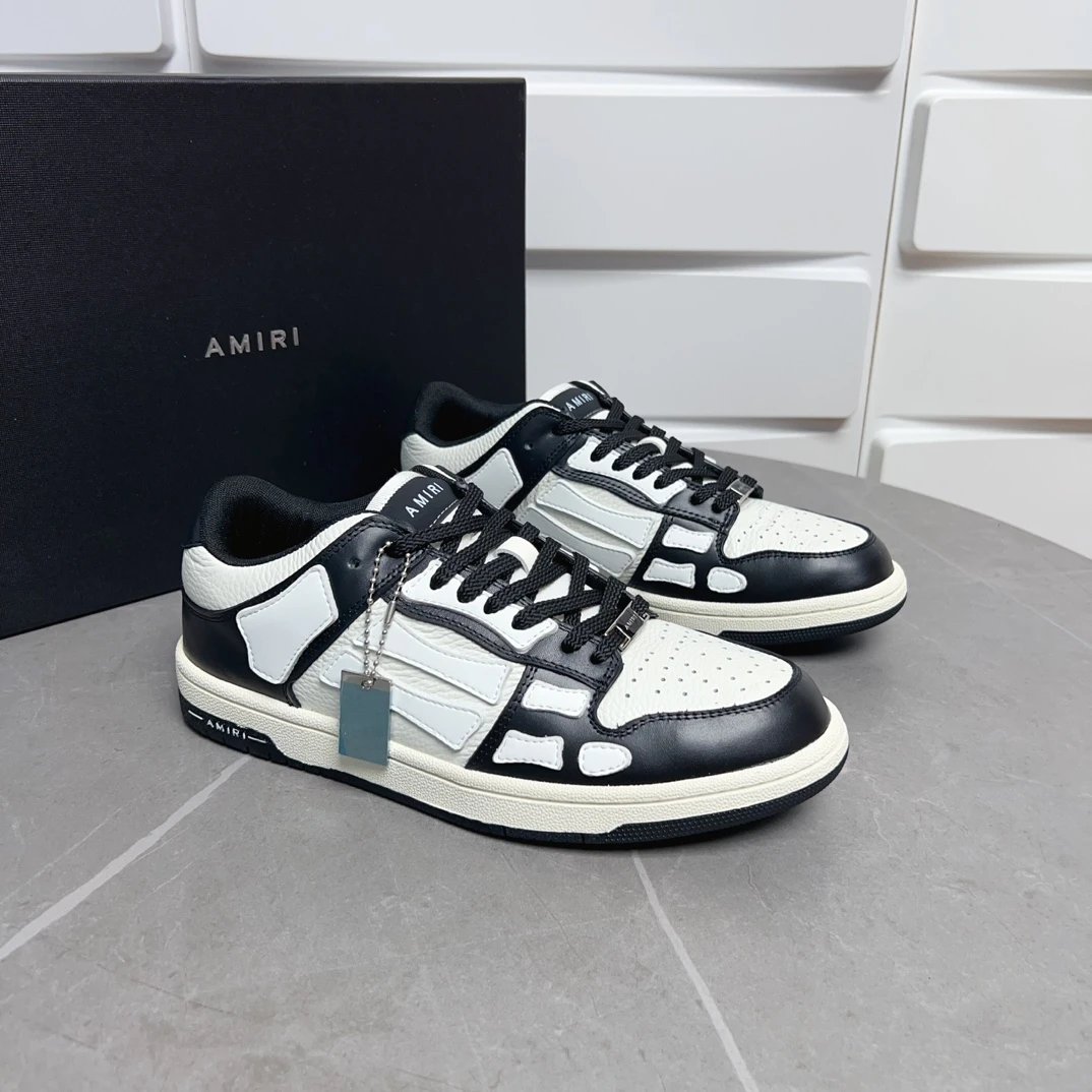 Amiri Skel Top Low Black White Leather Skate Sneakers