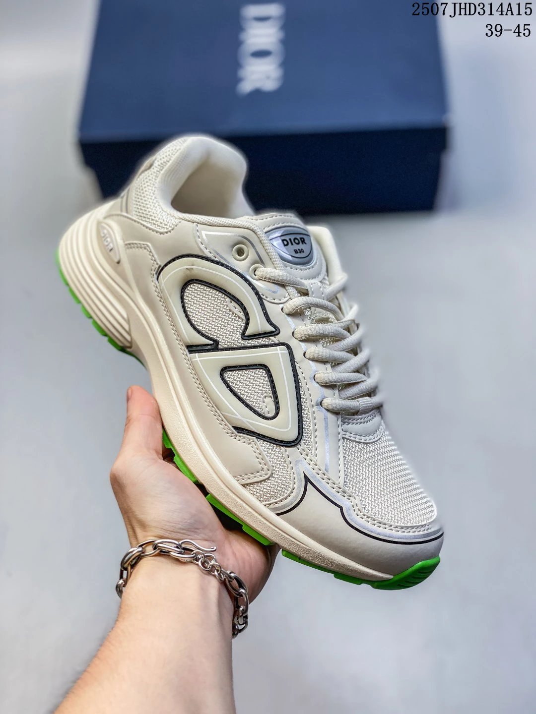 Dior Off-White Green Retro Mesh Leather Chunky Sneakers