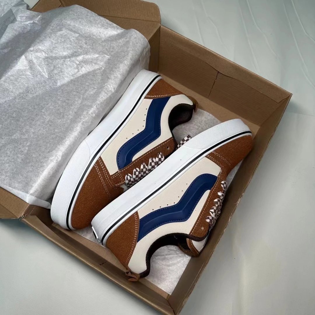 Vans Old Skool Brown Beige Blue Suede Skate Shoes