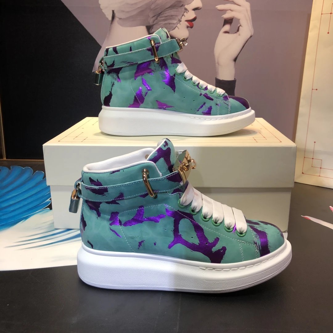Alexander McQueen Green Purple Camo High Top Sneakers