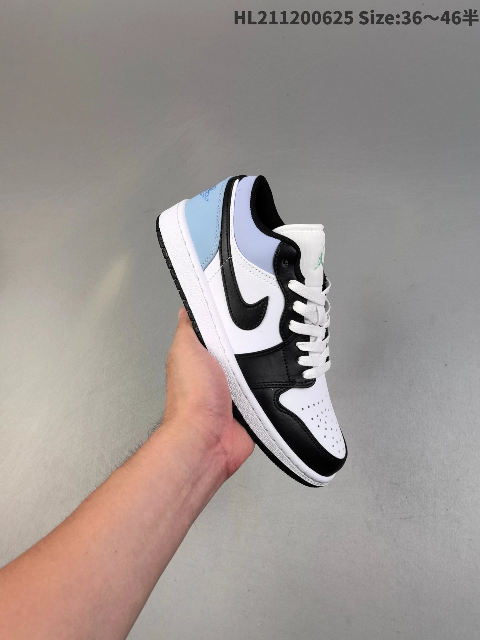 Air Jordan AJ1 Low Black White Blue Leather Sneakers