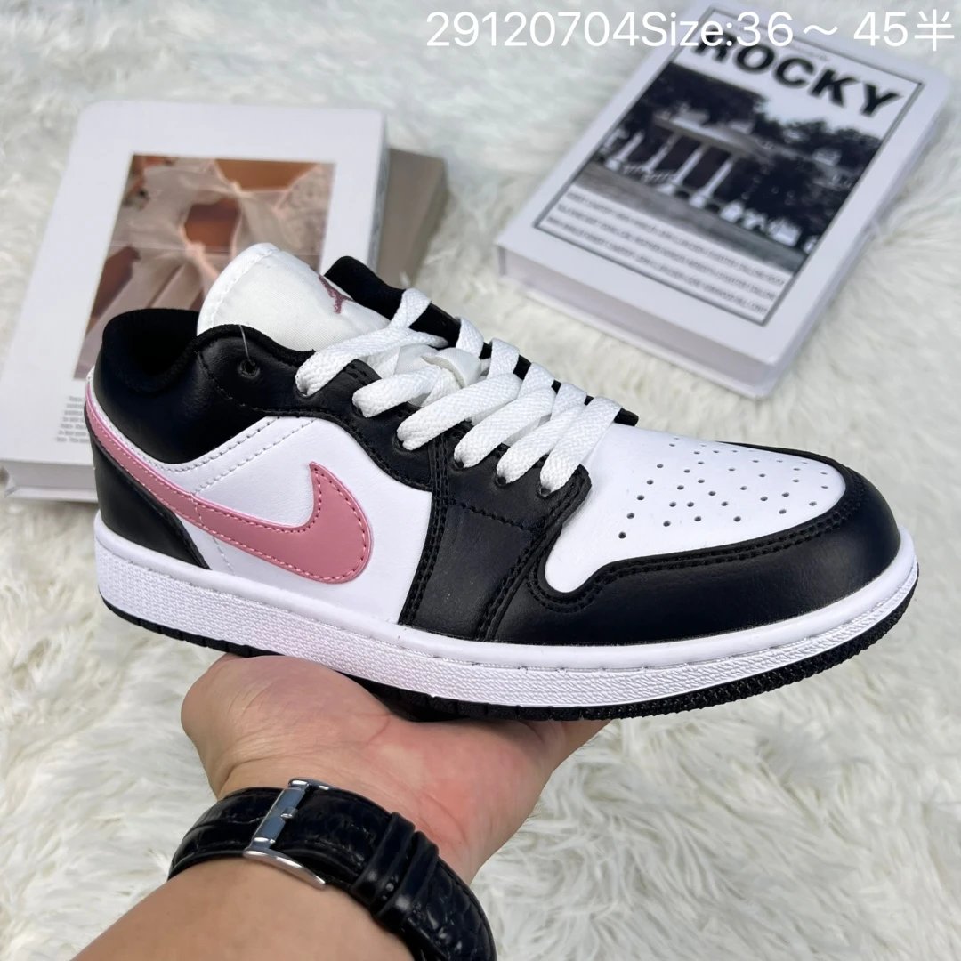 Air Jordan AJ1 Low Black White Pink Leather Sneakers