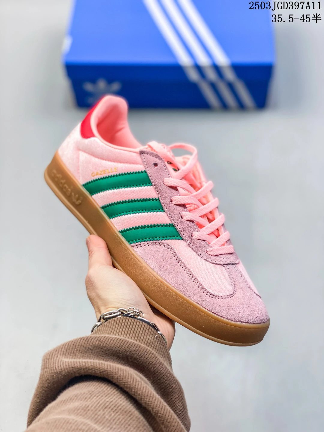 Adidas Gazelle Pink Green Suede Gum Sole Sneakers