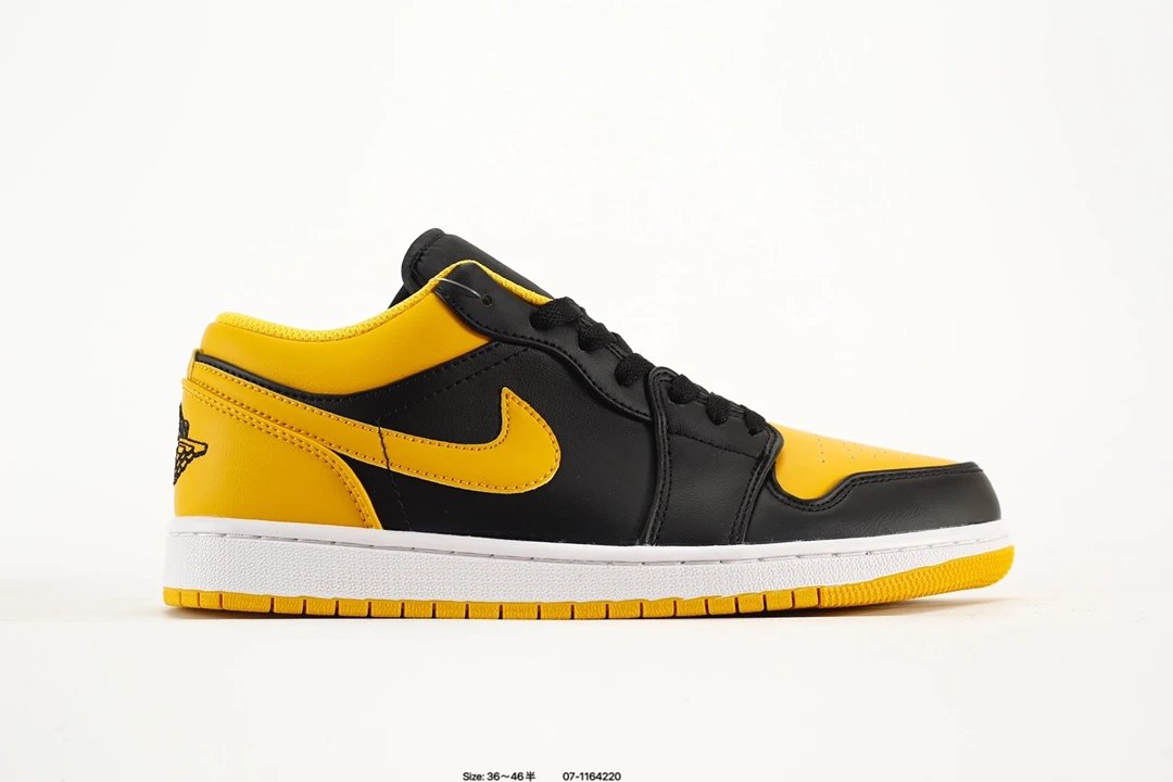 Air Jordan AJ1 Low Black Yellow Leather Sneakers