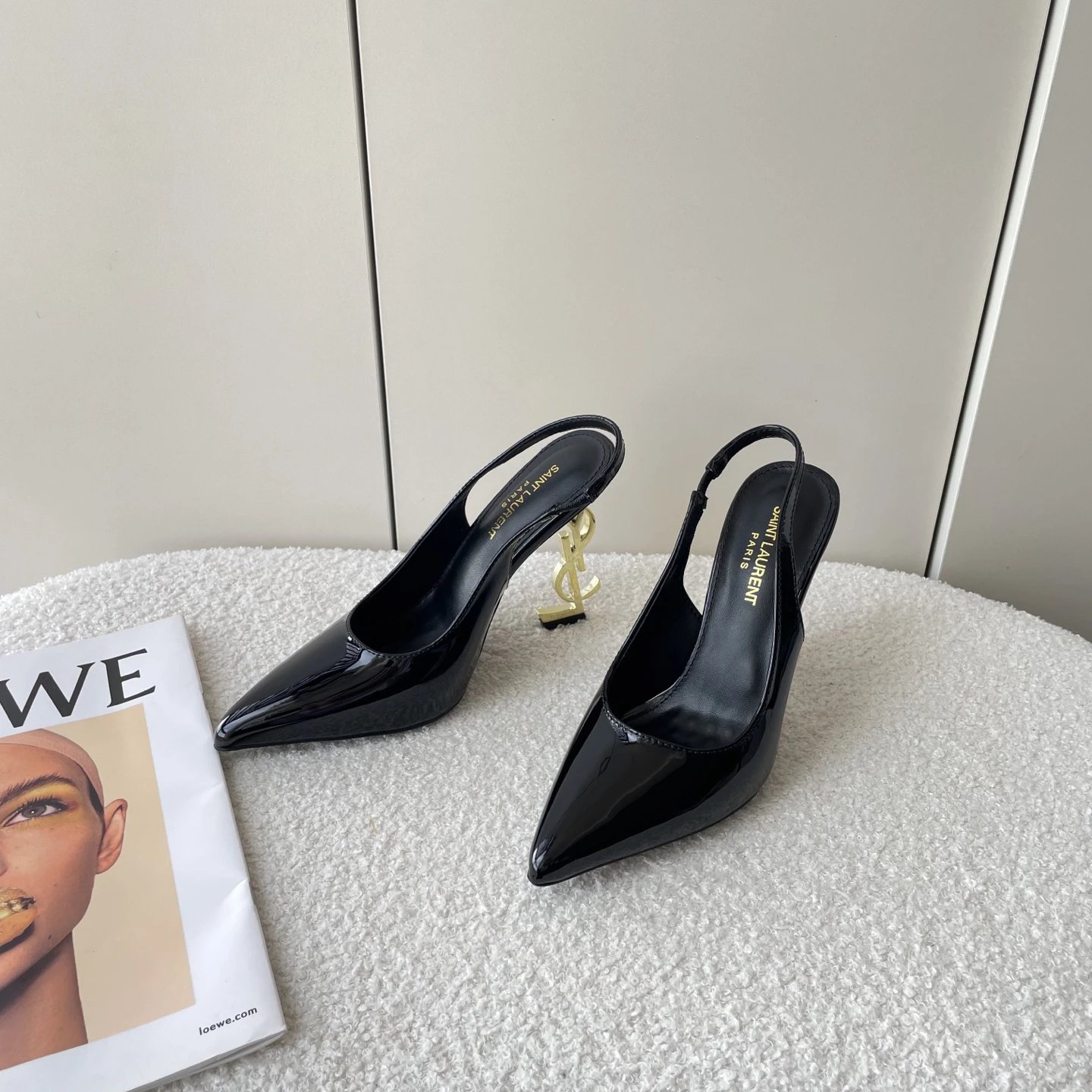 Saint Laurent Black Patent Slingback YSL Heels