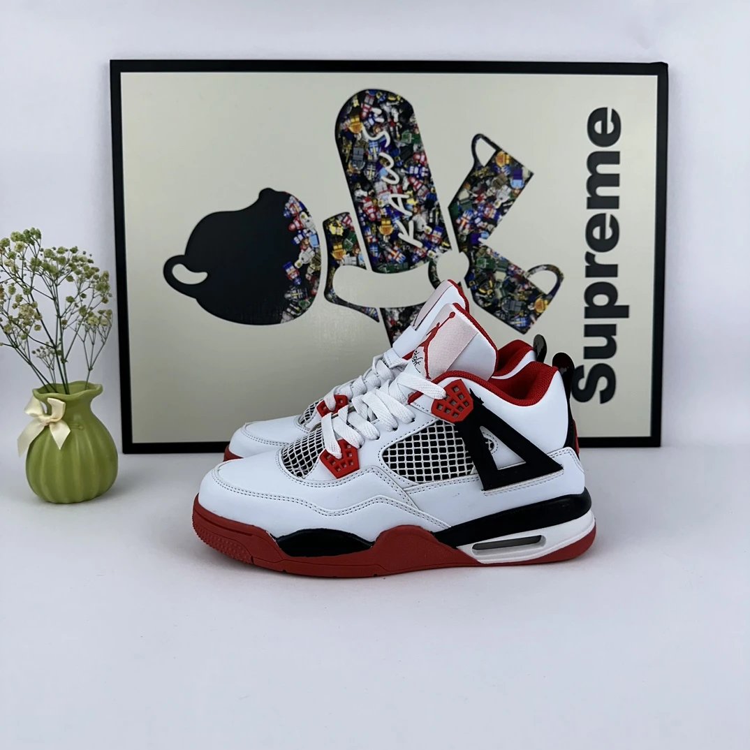 Air Jordan AJ4 White Red Black Retro Basketball Shoes