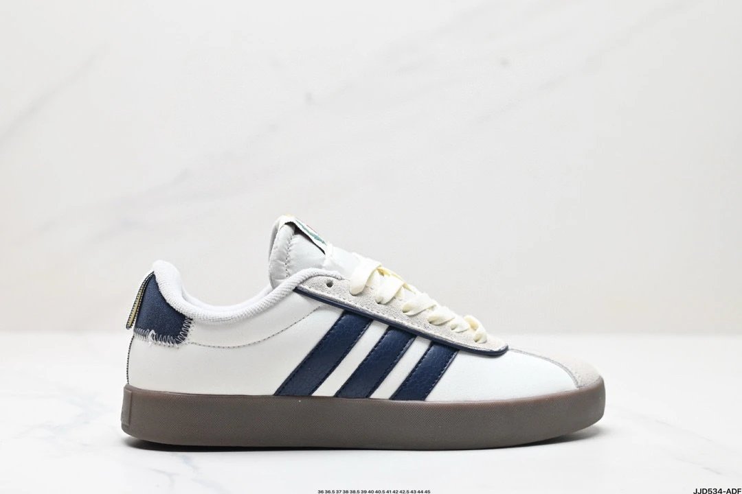 Adidas White Blue Trefoil Low Top Skate Shoes Gum Sole