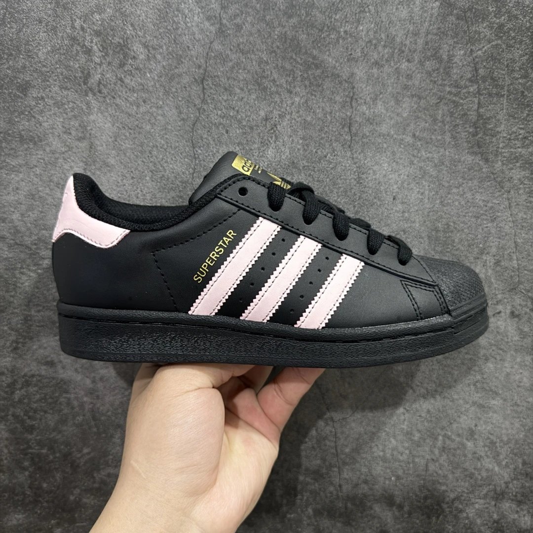 Adidas Superstar Black Pink Shell Toe Leather Sneakers