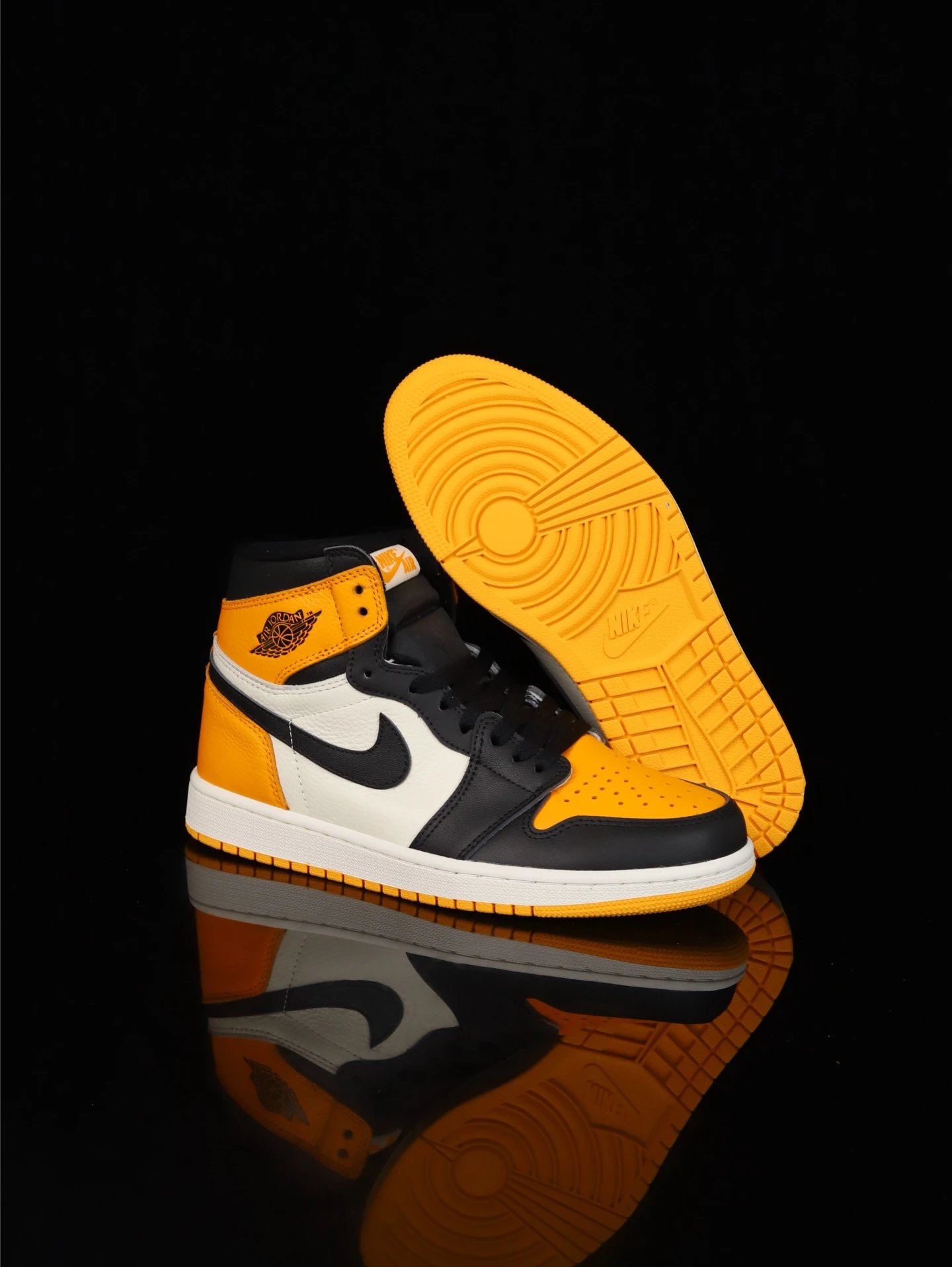 Air Jordan AJ1 High Black Yellow White Leather Sneakers