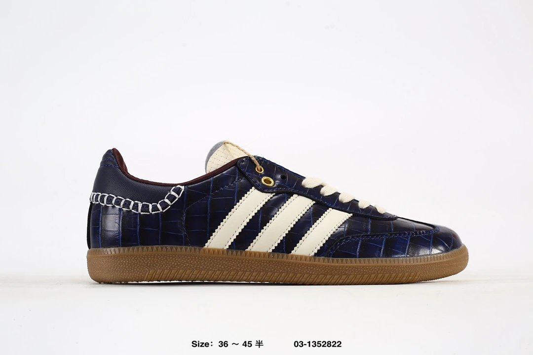 Adidas Samba Navy Croc Leather Low Top Gum Sneakers