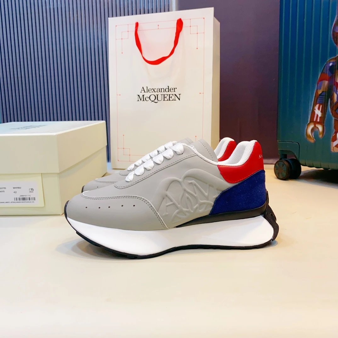 Alexander McQueen Grey Blue Red Leather Chunky Sneakers