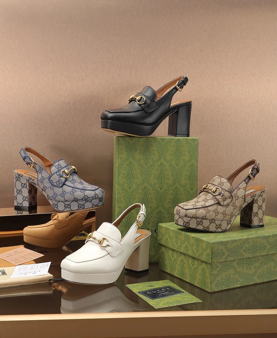 Gucci White Horsebit Platform Mule Heels for Women