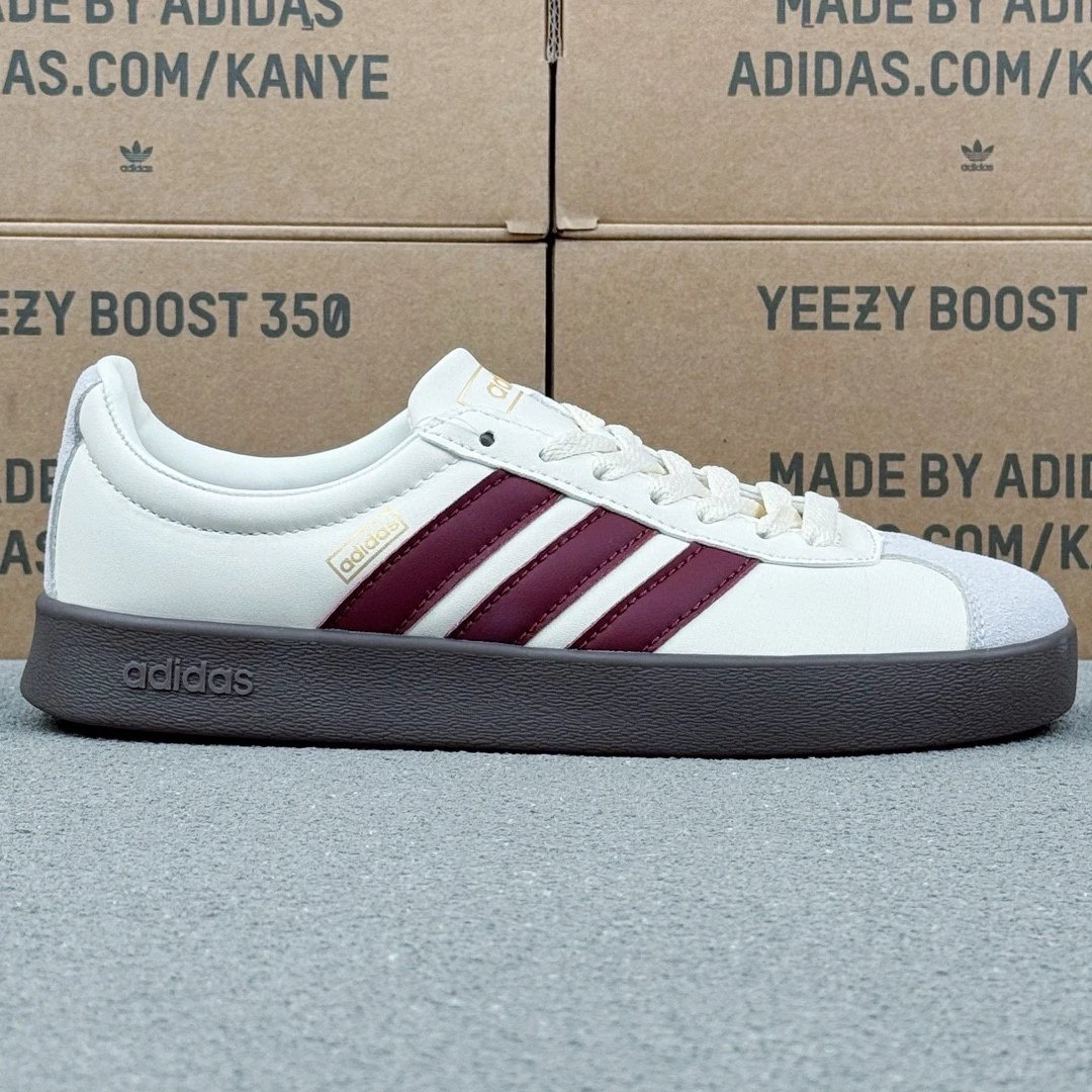 Adidas White Burgundy Retro Low-Top Leather Sneakers