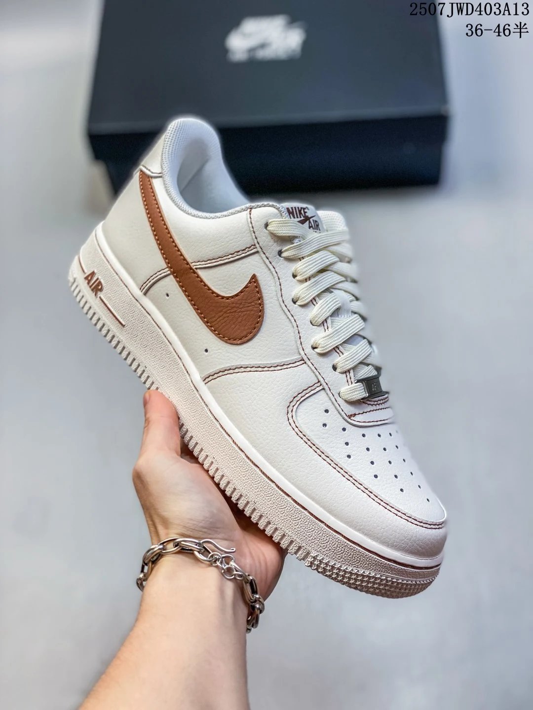Nike Air Force 1 Low Ivory Brown Leather Sneakers