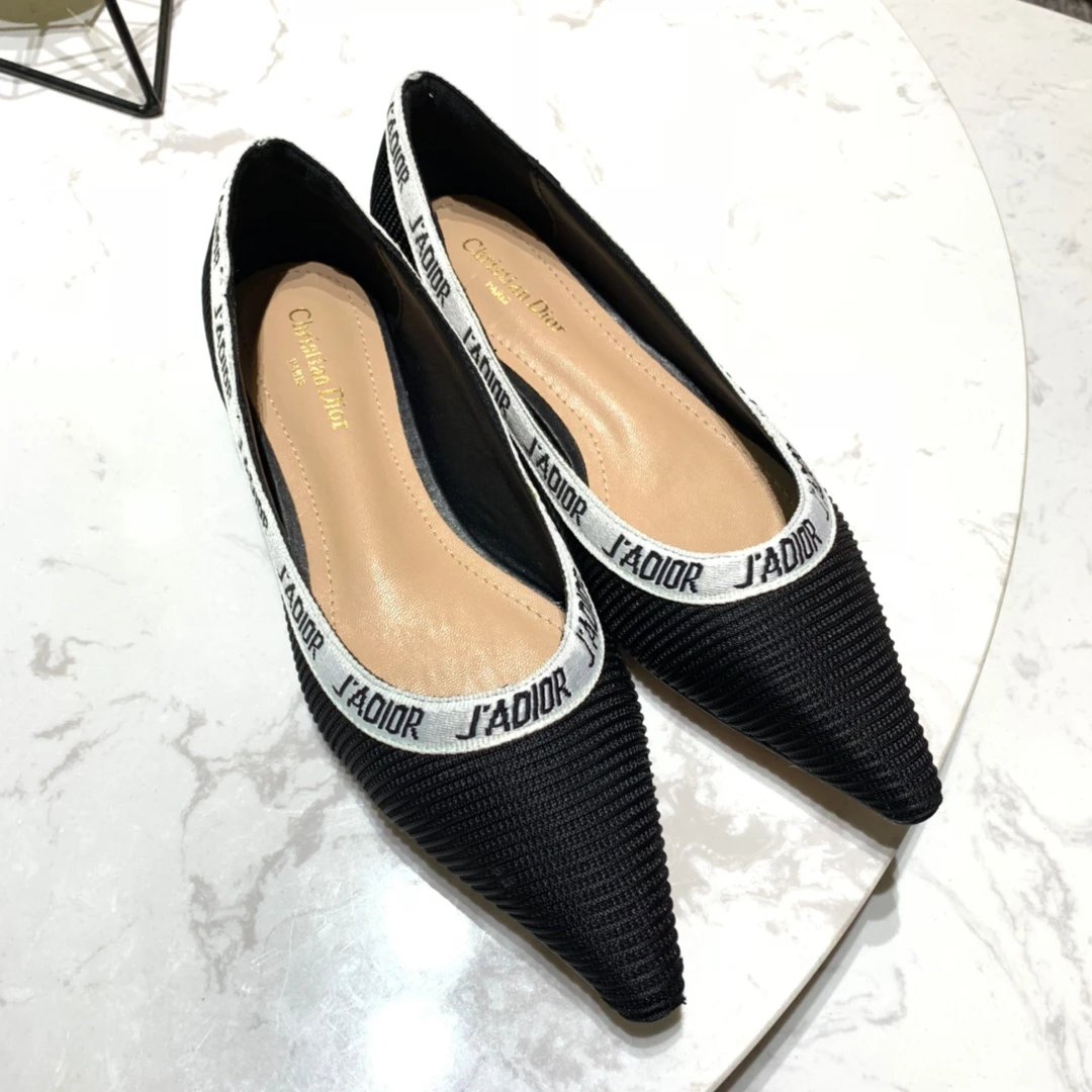Dior J’Adior Black Knit Pointed Toe Flats Shoes