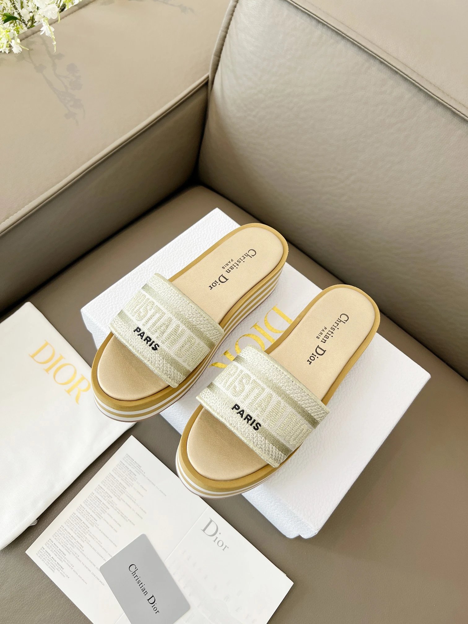 Dior Dway Ivory Platform Slides Oblique Paris Sandals