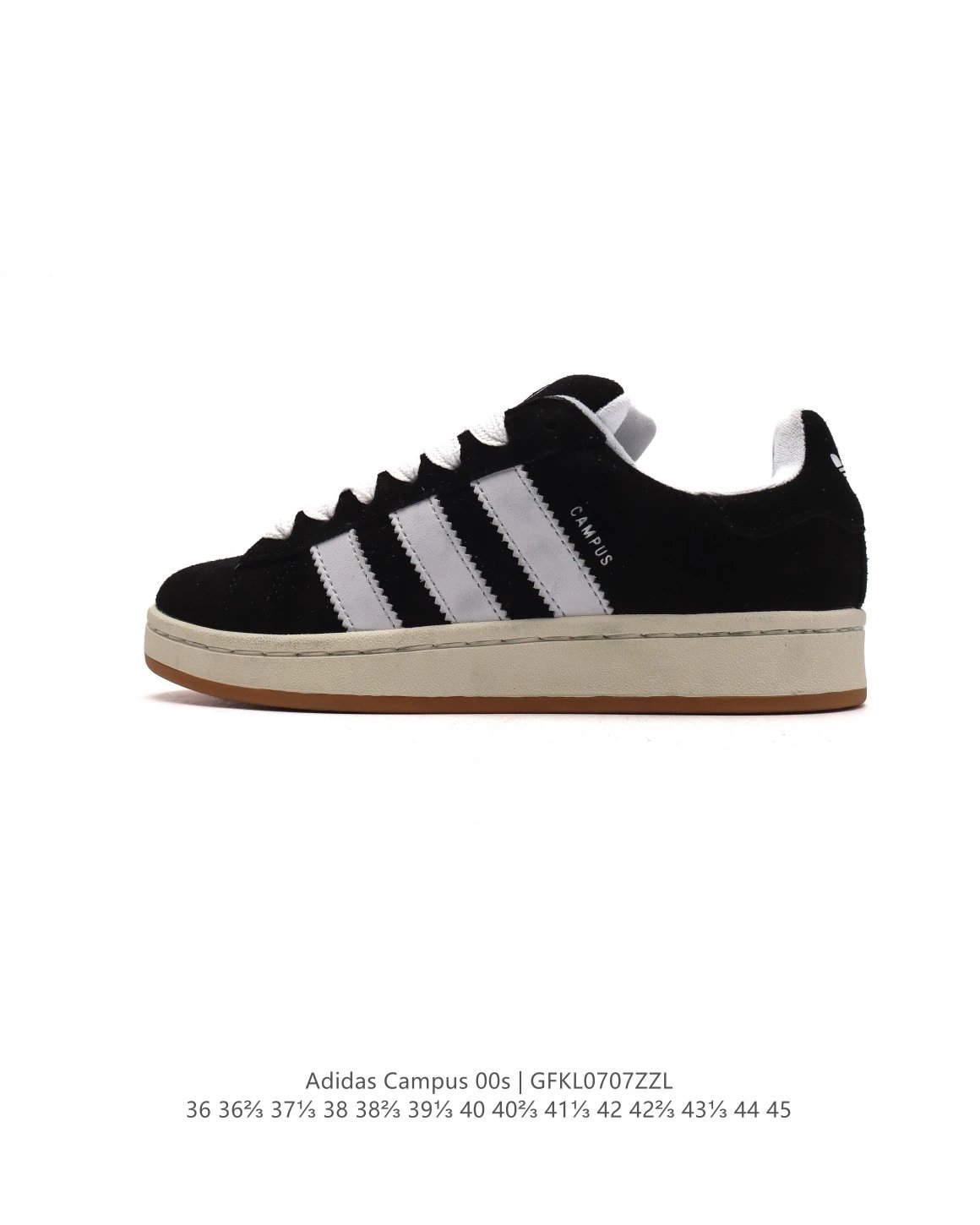 Adidas Campus 00s Black/White Suede 3-Stripes Gum Sole Shoes