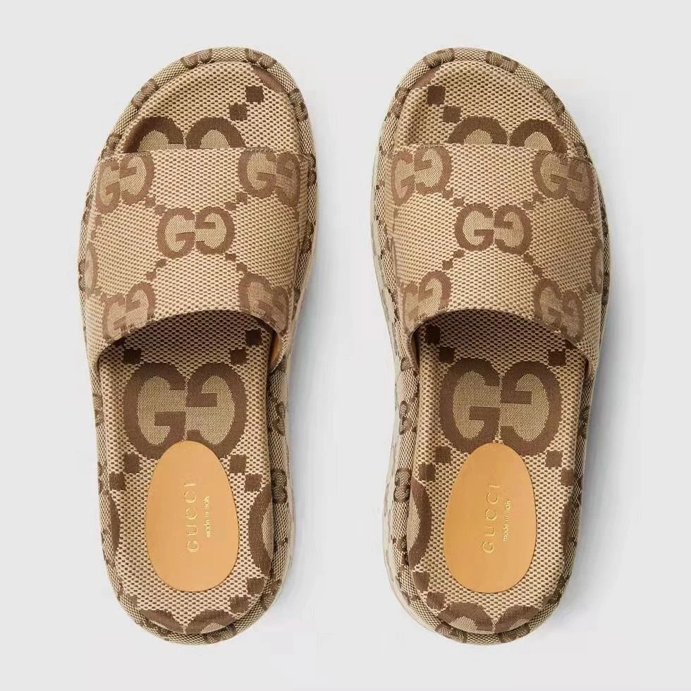Gucci GG Supreme Beige Platform Slide Sandals Unisex