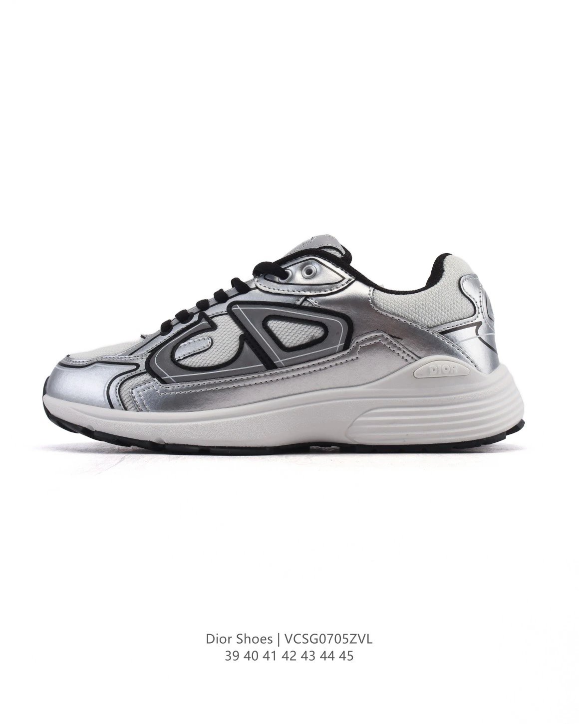 Dior Silver Retro Mesh Metallic Leather Running Sneakers