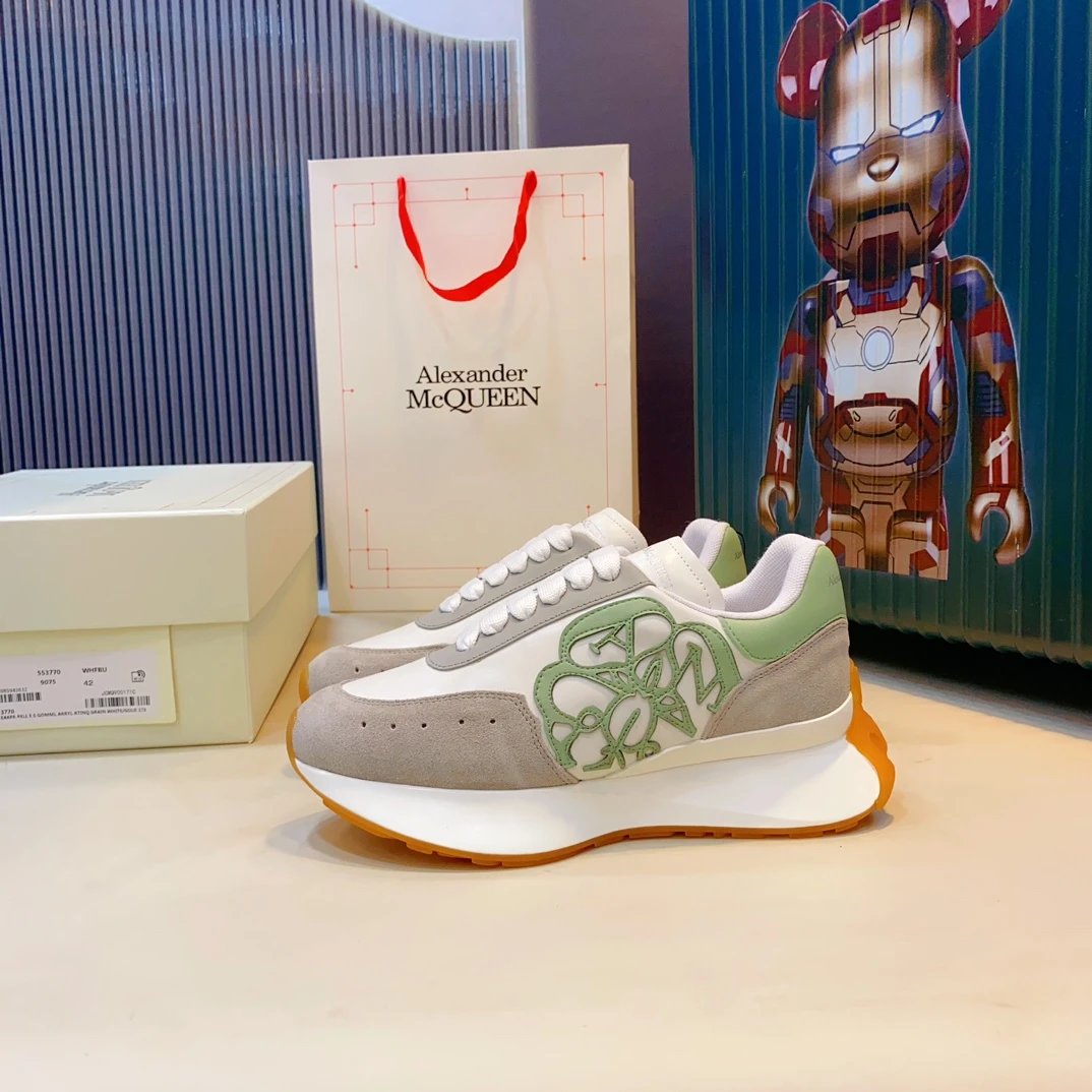 Alexander McQueen White Grey Green Chunky Retro Sneakers