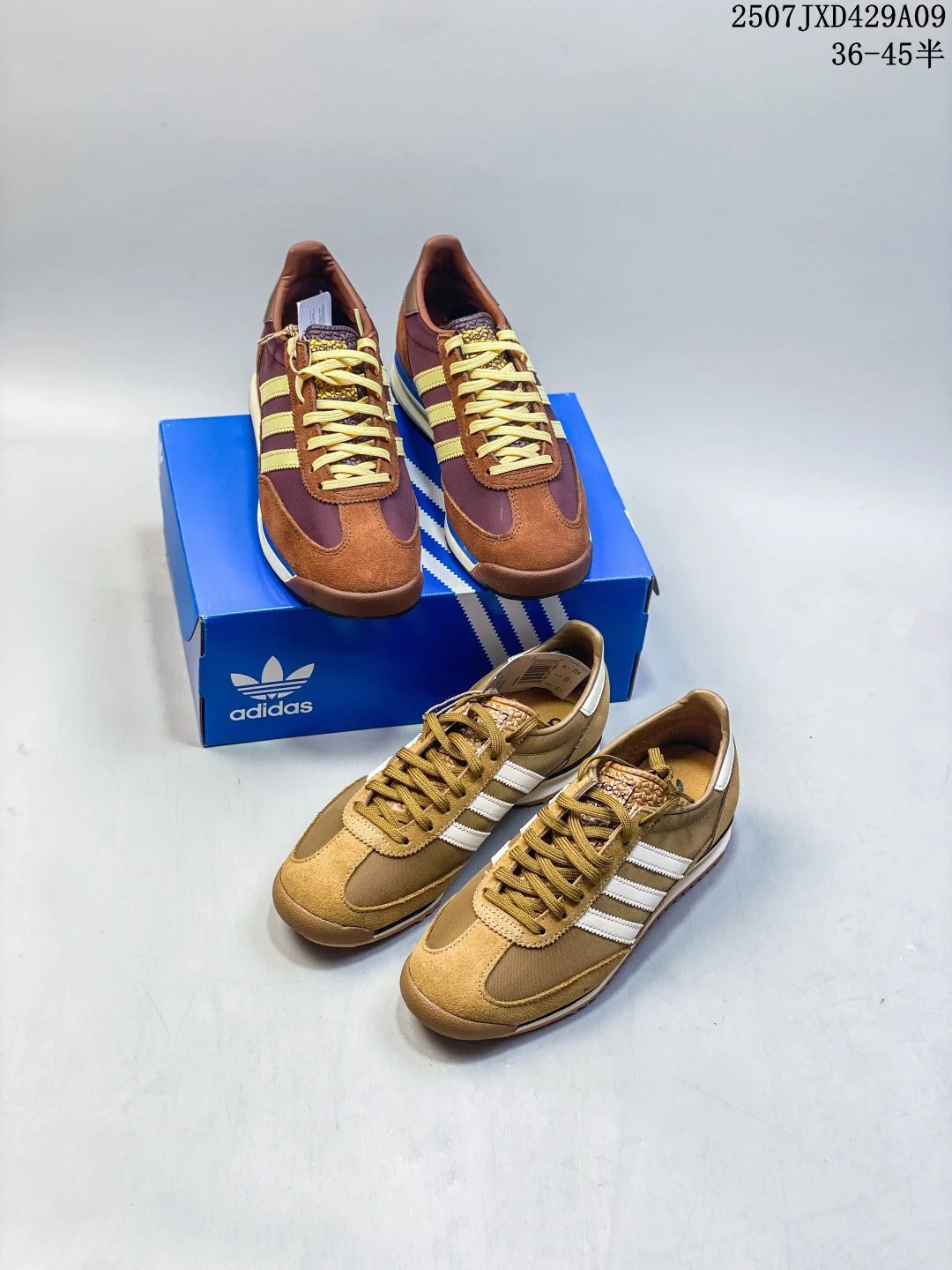 Adidas Retro Running Shoes Khaki Suede Nylon 3-Stripes