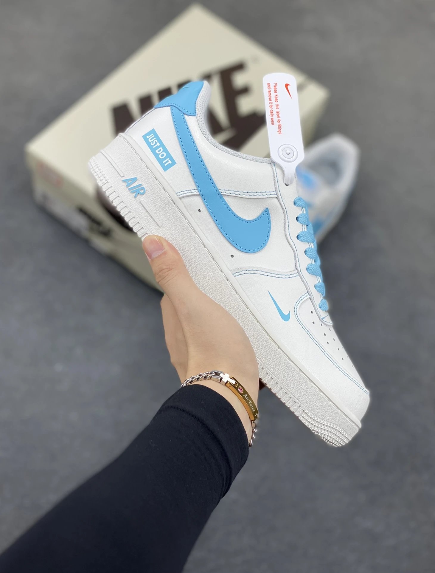 Nike Air Force 1 White Blue Low Top Leather Sneakers