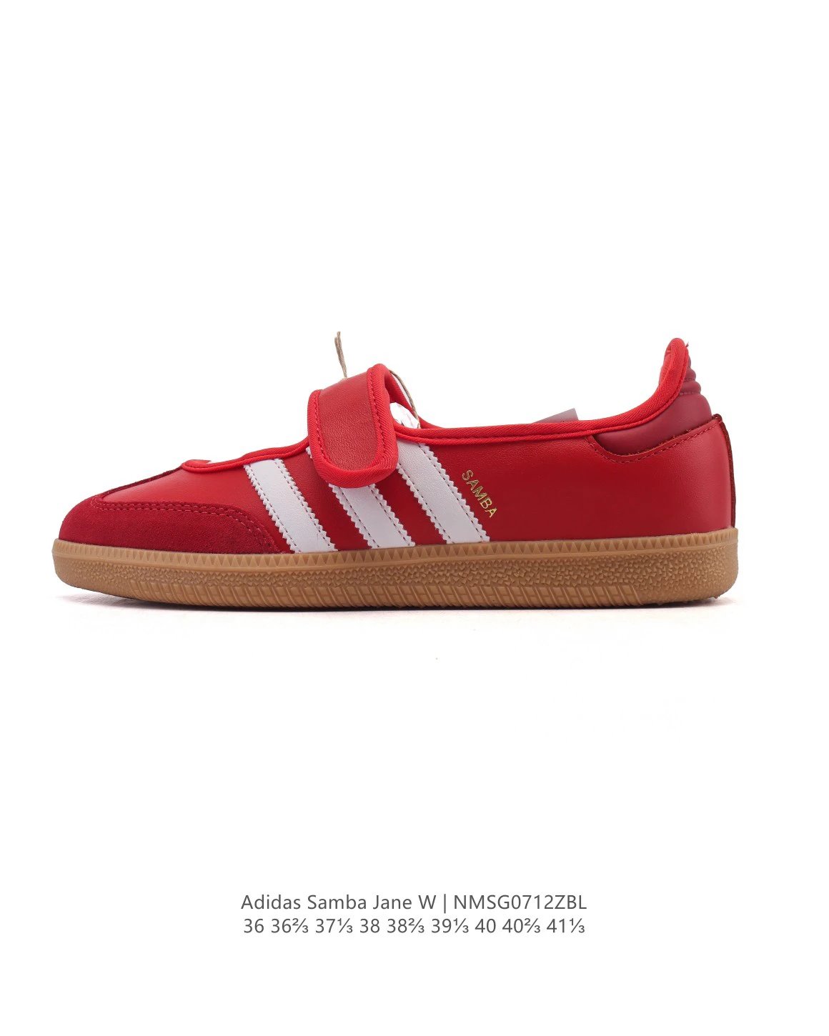 Adidas Samba Jane Women Red Leather Gum Strap Sneakers
