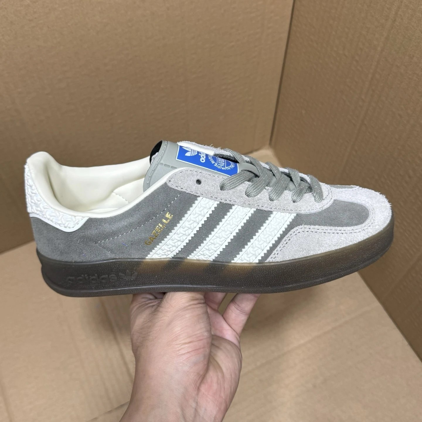 Adidas Gazelle Grey White Suede Gum Sole Sneakers
