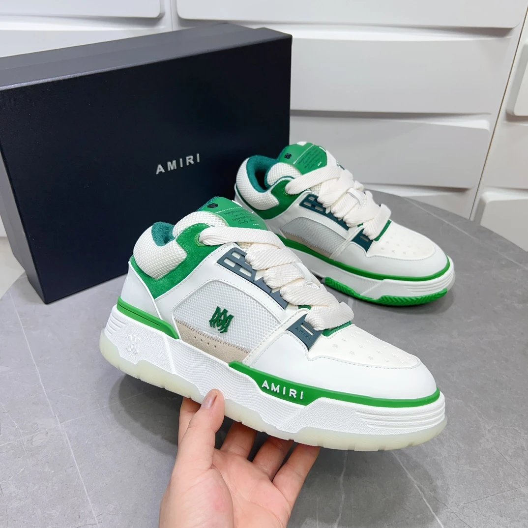 Amiri Skel Top White Green Low Top Leather Sneakers