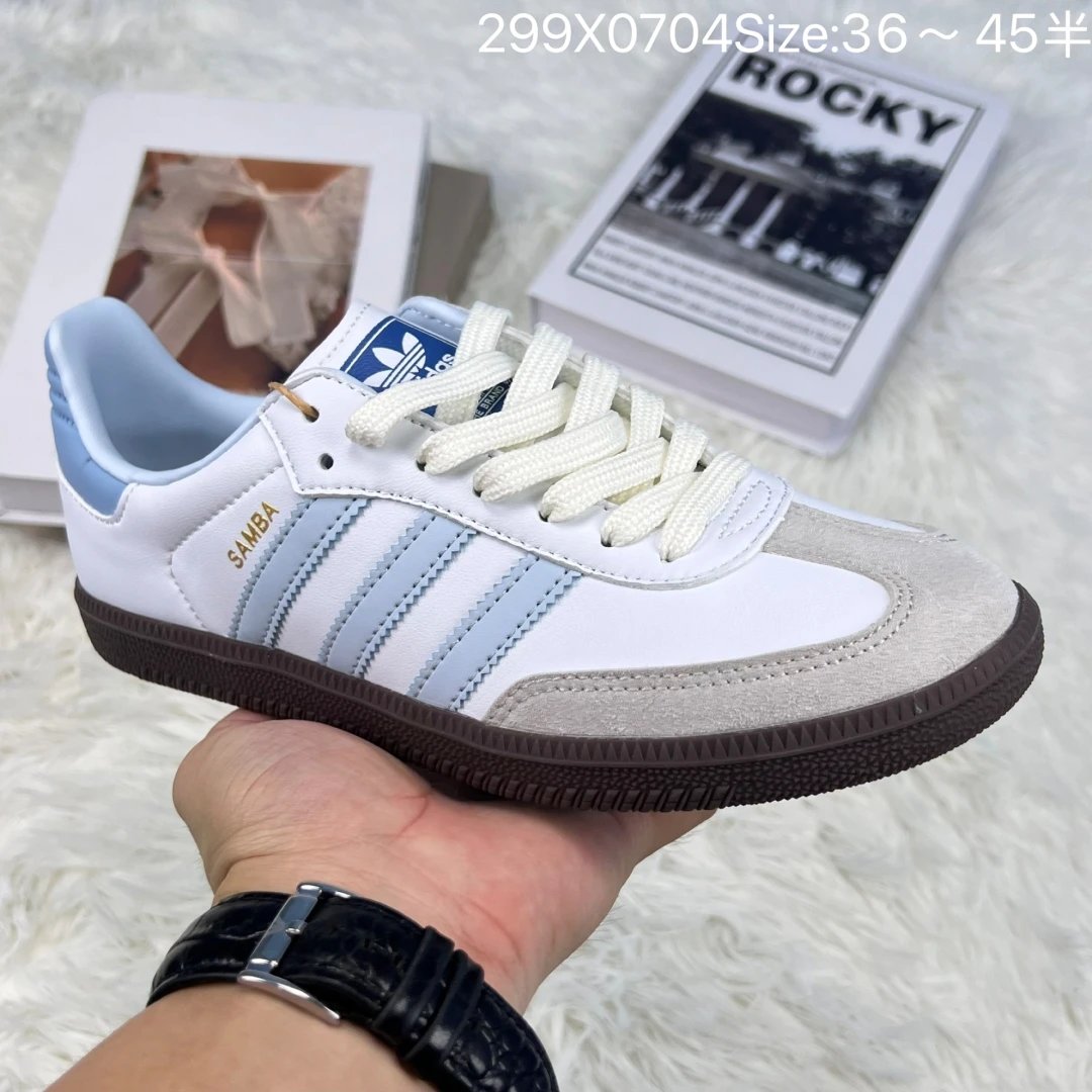 Adidas Samba White Blue Suede Low Top Sneakers Unisex