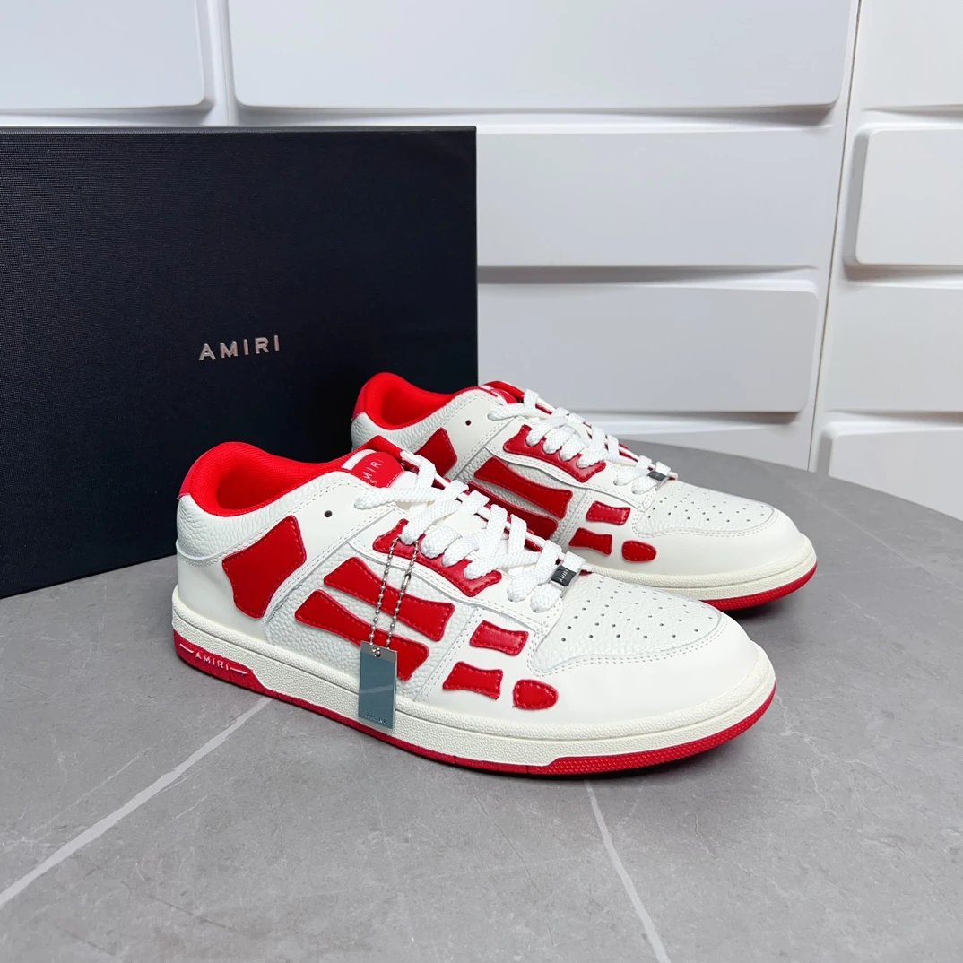 Amiri White Red Bone Low Top Leather Skate Sneakers Unisex