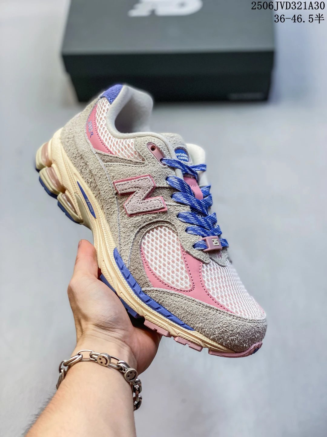 New Balance 2002R Grey Pink Blue Suede Mesh Sneakers