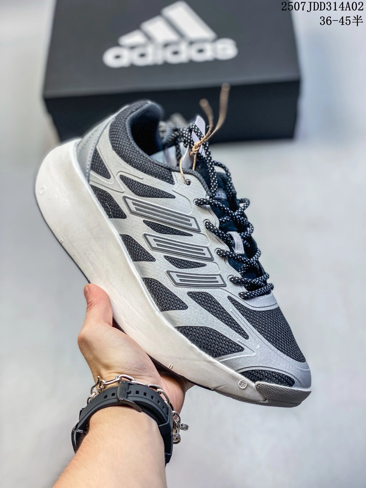 Adidas Grey Black Silver Mesh Retro Running Shoes