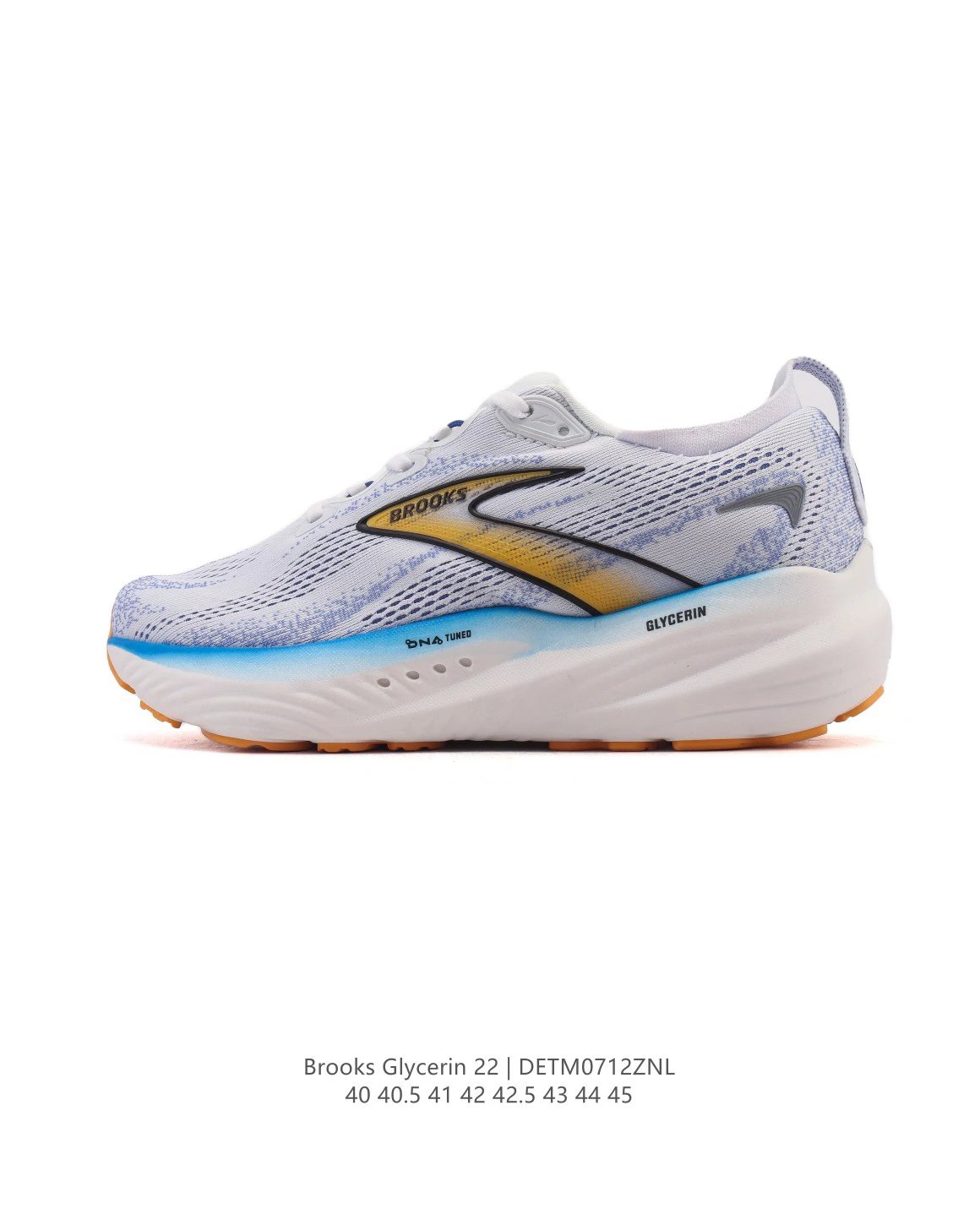 Brooks Glycerin 22 White Blue Gold Running Shoes