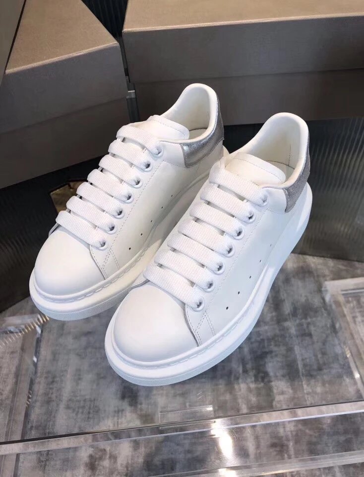 Alexander McQueen White Platform Sneakers Silver Heel