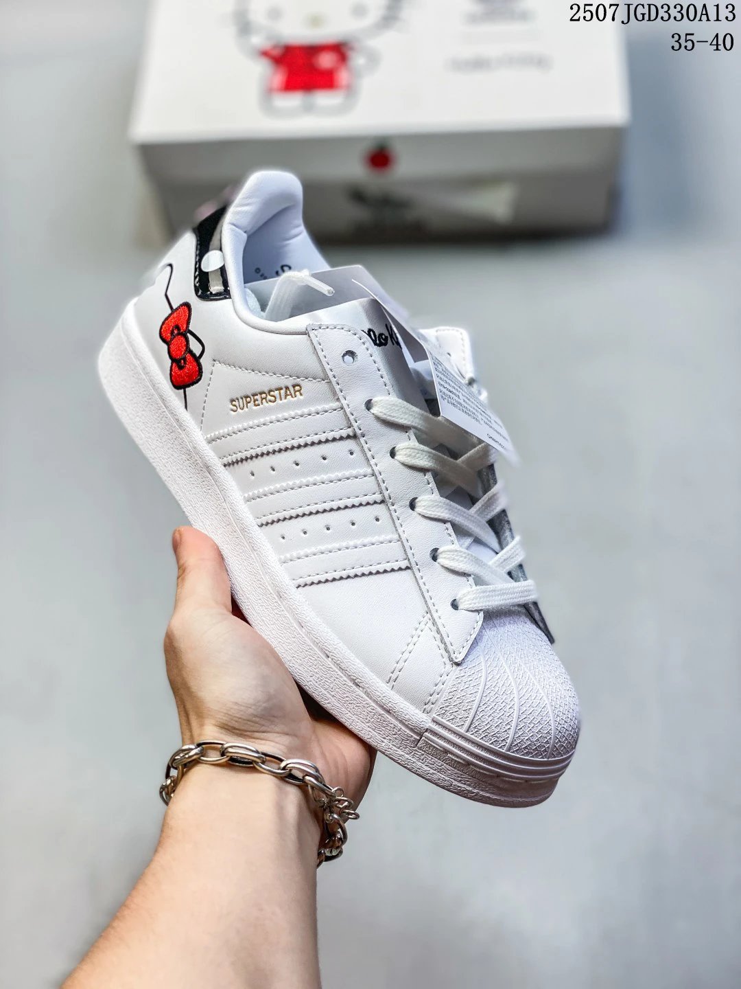 Adidas Superstar White Leather Shell Toe Red Bow Sneakers