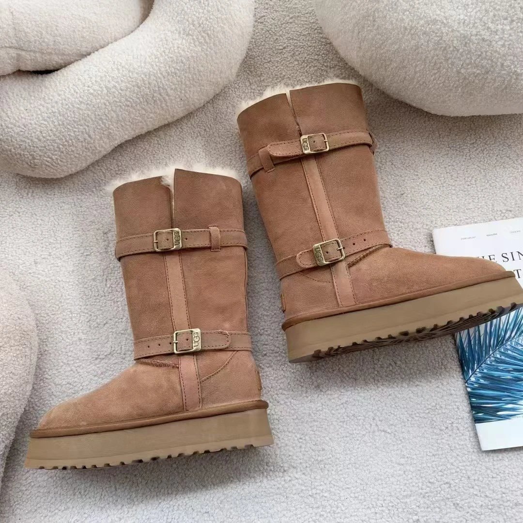 UGG Chestnut Double Buckle Sheepskin Snow Boots